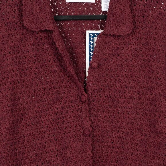 White Stag VTG Cardigan Sweater M Women NEW Burgundy Crochet Button Ramie Cotton - Picture 3 of 5